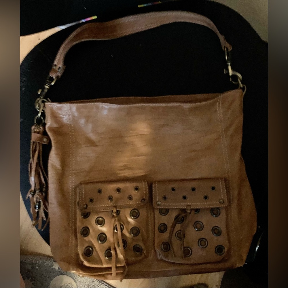 Laura Di Maggie Purse Handbag Brown Tan Tassel Leather